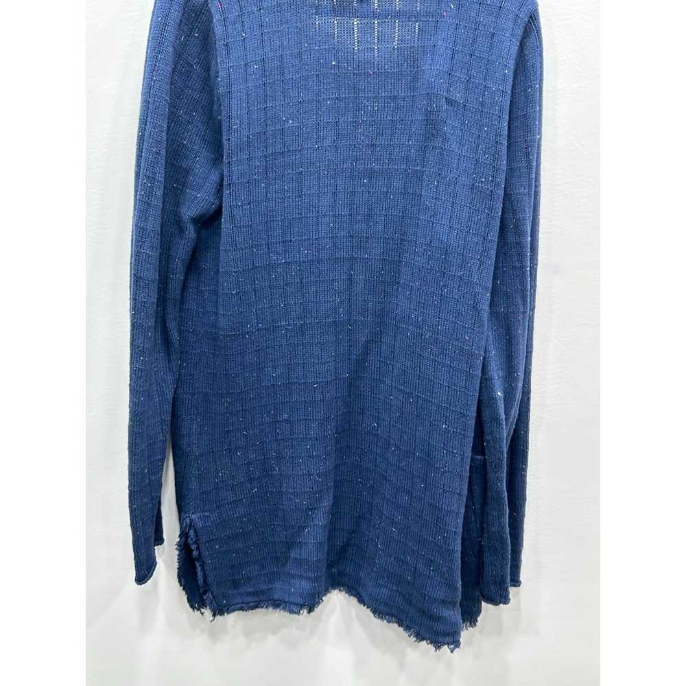 CAbi Duchess Speckled Navy Blue Size Medium Fringe Cardigan Longline Duster - Picture 6 of 11